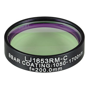 LJ1653RM-C - f = 200.0 mm, Ø1in, N-BK7 Mounted Plano-Convex Round Cyl Lens, ARC: 1050 - 1700 nm