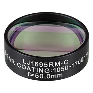 LJ1695RM-C - f = 50.0 mm, Ø1in, N-BK7 Mounted Plano-Convex Round Cyl Lens, ARC: 1050 - 1700 nm