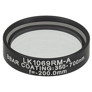 LK1069RM-A - f=-200.0 mm, Ø1in, N-BK7 Mounted Plano-Concave Round Cyl Lens, ARC: 350 - 700 nm
