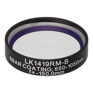 LK1419RM-B - f=-150.0 mm, Ø1in, N-BK7 Mounted Plano-Concave Round Cyl Lens, ARC: 650 - 1050 nm