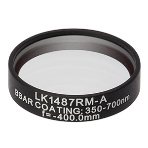 LK1487RM-A - f=-400.0 mm, Ø1in, N-BK7 Mounted Plano-Concave Round Cyl Lens, ARC: 350 - 700 nm
