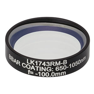 LK1743RM-B - f=-100.0 mm, Ø1in, N-BK7 Mounted Plano-Concave Round Cyl Lens, ARC: 650 - 1050 nm