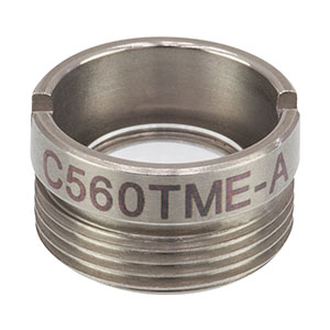 C560TME-A - f = 13.9 mm, NA = 0.18, WD = 11.7 mm, Mounted Aspheric Lens, ARC: 350 - 700 nm