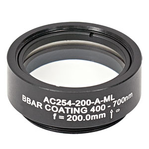 AC254-200-A-ML - f=200 mm, Ø1in Achromatic Doublet, SM1-Threaded Mount, ARC: 400-700 nm