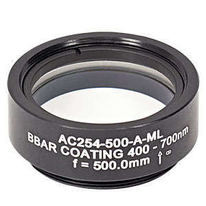 AC254-500-A-ML - f=500 mm, Ø1in Achromatic Doublet, SM1-Threaded Mount. ARC: 400-700 nm