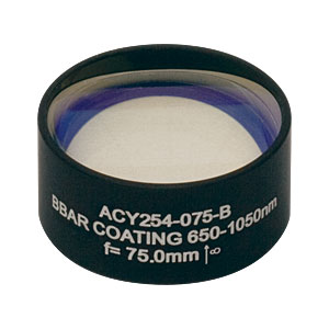ACY254-075-B - f = 75.0 mm, Ø1in Cylindrical Achromat, AR Coating: 650 - 1050 nm