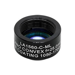 LA1560-C-ML - Ø1/2in N-BK7 Plano-Convex Lens, SM05-Threaded Mount, f = 25 mm, ARC: 1050-1700 nm