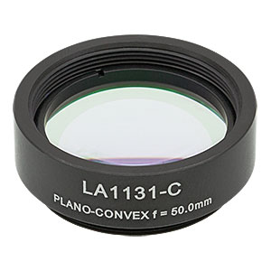 LA1131-C-ML - Ø1in N-BK7 Plano-Convex Lens, SM1-Threaded Mount, f = 50 mm, ARC: 1050-1620 nm