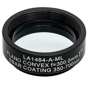 LA1484-A-ML - Ø1in N-BK7 Plano-Convex Lens, SM1-Threaded Mount, f = 300 mm, ARC: 350-700 nm