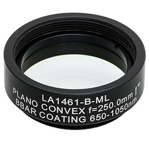 LA1461-B-ML - Ø1in N-BK7 Plano-Convex Lens, SM1-Threaded Mount, f = 250 mm, ARC: 650-1050 nm