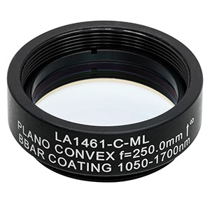 LA1461-C-ML - Ø1in N-BK7 Plano-Convex Lens, SM1-Threaded Mount, f = 250 mm, ARC: 1050-1700 nm