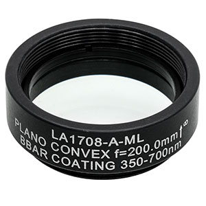 LA1708-A-ML - Ø1in N-BK7 Plano-Convex Lens, SM1-Threaded Mount, f = 200 mm, ARC: 350-700 nm