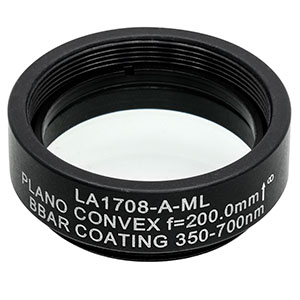 LA1708-A-ML - Ø1in N-BK7 Plano-Convex Lens, SM1-Threaded Mount, f = 200 mm, ARC: 350-700 nm