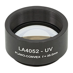LA4052-UV-ML -  Ø1in UVFS Plano-Convex Lens, SM1-Threaded Mount, f = 35.0 mm, ARC: 290-370 nm