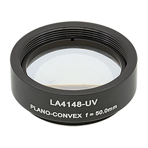 LA4148-UV-ML -  Ø1in UVFS Plano-Convex Lens, SM1-Threaded Mount, f = 50.0 mm, ARC: 290-370 nm