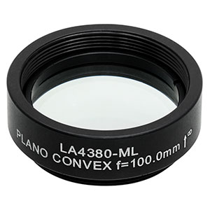 LA4380-ML -  Ø1in UVFS Plano-Convex Lens, SM1-Threaded Mount, f = 100.0 mm, Uncoated