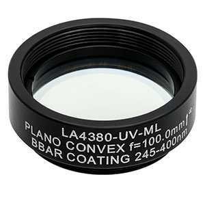 LA4380-UV-ML -  Ø1in UVFS Plano-Convex Lens, SM1-Threaded Mount, f = 100.0 mm, ARC: 245-400 nm