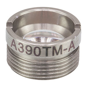 A390TM-A - f = 4.60 mm, NA = 0.53, WD = 1.64 mm, Mounted Aspheric Lens, ARC: 350 - 700 nm