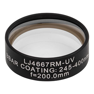 LJ4667RM-UV - f = 200.0 mm, Ø1in, UVFS Mounted Plano-Convex Round Cyl Lens, ARC: 245 - 400 nm