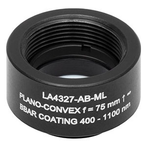 LA4327-AB-ML - Ø1/2in UVFS Plano-Convex Lens, SM05-Threaded Mount, f = 75 mm, ARC: 400 - 1100 nm
