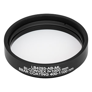 LB4293-AB-ML - f = 1000 mm, Ø2in Mounted UV Fused Silica Bi-Convex Lens, AR Coating: 400 - 1100 nm