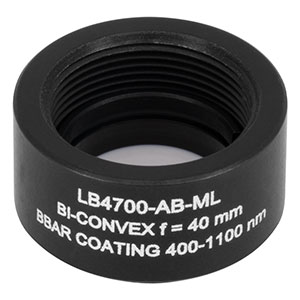 LB4700-AB-ML - f = 40 mm, Ø1/2in Mounted UV Fused Silica Bi-Convex Lens, AR Coating: 400 - 1100 nm