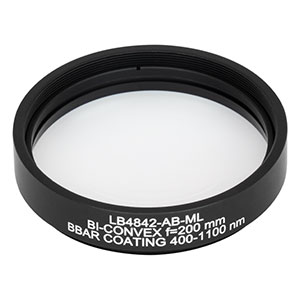 LB4842-AB-ML - f = 200 mm, Ø2in Mounted UV Fused Silica Bi-Convex Lens, AR Coating: 400 - 1100 nm