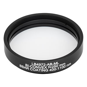 LB4972-AB-ML - f = 250 mm, Ø2in Mounted UV Fused Silica Bi-Convex Lens, AR Coating: 400 - 1100 nm