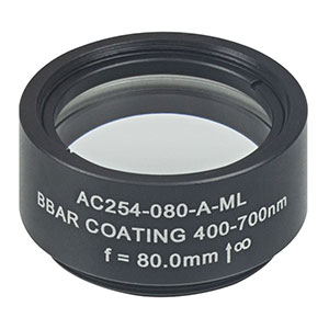 AC254-080-A-ML - f=80 mm, Ø1in Achromatic Doublet, SM1-Threaded Mount, ARC: 400-700 nm