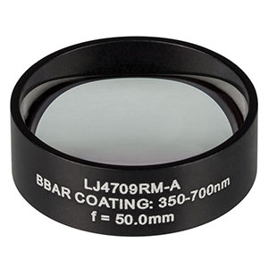 LJ4709RM-A - f = 50.0 mm, Ø1in, UVFS Mounted Plano-Convex Round Cyl Lens, ARC: 350 - 700 nm