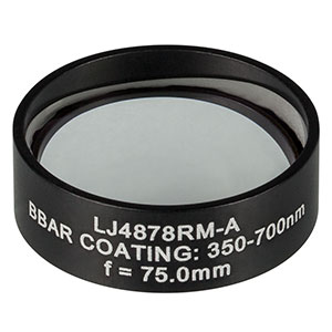 LJ4878RM-A - f = 75.0 mm, Ø1in, UVFS Mounted Plano-Convex Round Cyl Lens, ARC: 350 - 700 nm