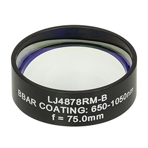 LJ4878RM-B - f = 75.0 mm, Ø1in, UVFS Mounted Plano-Convex Round Cyl Lens, ARC: 650 - 1050 nm