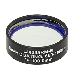 LJ4395RM-B - f = 100.0 mm, Ø1in, UVFS Mounted Plano-Convex Round Cyl Lens, ARC: 650 - 1050 nm