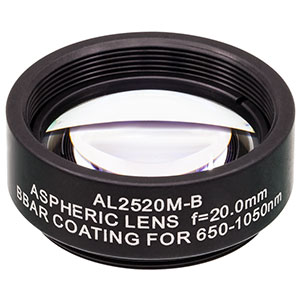 AL2520M-B - Ø25 mm S-LAH64 Mounted Aspheric Lens, f=20 mm, NA=0.54, ARC: 650-1050 nm