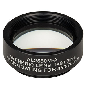 AL2550M-A - Ø25 mm N-BK7 Mounted Aspheric Lens, f=50 mm, NA=0.23, ARC: 350-700 nm