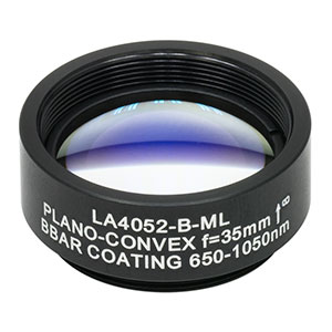 LA4052-B-ML - Ø1in UVFS Plano-Convex Lens, SM1-Threaded Mount, f = 35.0 mm, ARC: 650 - 1050 nm