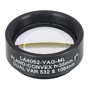 LA4052-YAG-ML - Ø1in UVFS Plano-Convex Lens, SM1-Threaded Mount, f = 35.0 mm, 532/1064 nm V-Coat