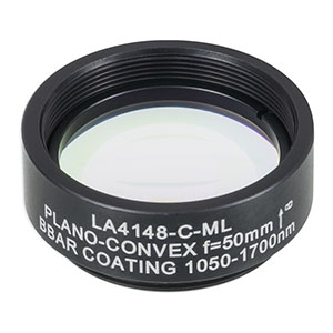 LA4148-C-ML - Ø1in UVFS Plano-Convex Lens, SM1-Threaded Mount, f = 50.0 mm, ARC: 1050 - 1700 nm
