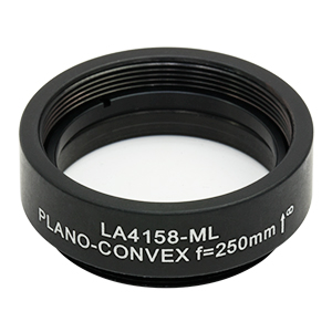 LA4158-ML - Ø1in UVFS Plano-Convex Lens, SM1-Threaded Mount, f = 250.0 mm, Uncoated