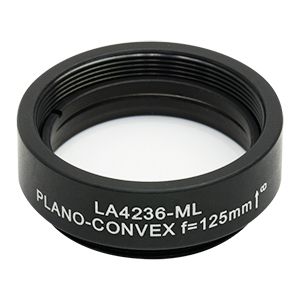 LA4236-ML - Ø1in UVFS Plano-Convex Lens, SM1-Threaded Mount, f = 125.0 mm, Uncoated