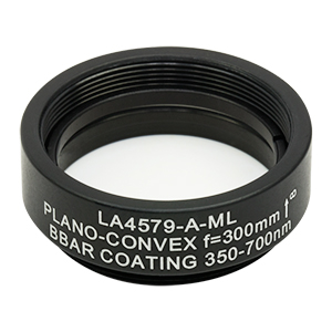 LA4579-A-ML - Ø1in UVFS Plano-Convex Lens, SM1-Threaded Mount, f = 300.0 mm, ARC: 350 - 700 nm