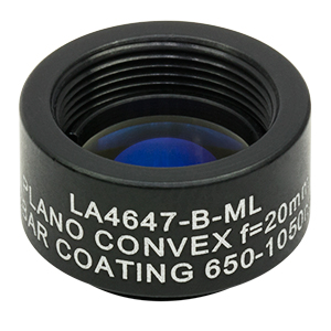 LA4647-B-ML - Ø1/2in UVFS Plano-Convex Lens, SM05-Threaded Mount, f = 20.0 mm, ARC: 650 - 1050 nm