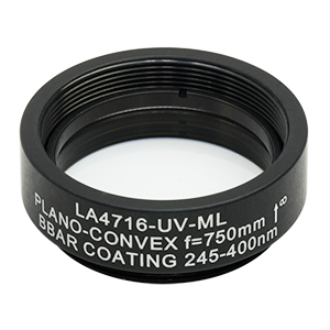 LA4716-UV-ML - Ø1in UVFS Plano-Convex Lens, SM1-Threaded Mount, f = 750.0 mm, ARC: 245-400 nm