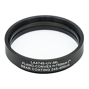 LA4745-UV-ML - Ø2in UVFS Plano-Convex Lens, SM2-Threaded Mount, f = 750.0 mm, ARC: 245-400 nm