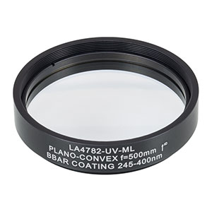 LA4782-UV-ML - Ø2in UVFS Plano-Convex Lens, SM2-Threaded Mount, f = 500.0 mm, ARC: 245-400 nm