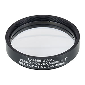LA4855-UV-ML - Ø2in UVFS Plano-Convex Lens, SM2-Threaded Mount, f = 300.0 mm, ARC: 245-400 nm