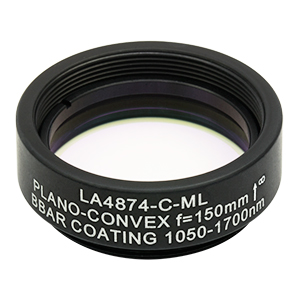 LA4874-C-ML - Ø1in UVFS Plano-Convex Lens, SM1-Threaded Mount,  f = 150.0 mm, ARC: 1050 - 1700 nm