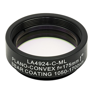 LA4924-C-ML - Ø1in UVFS Plano-Convex Lens, SM1-Threaded Mount, f = 175.0 mm, ARC: 1050 - 1700 nm