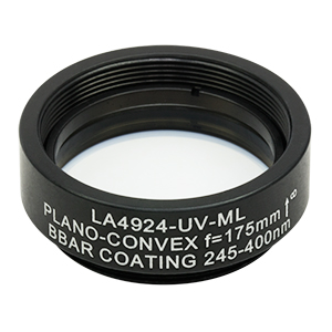 LA4924-UV-ML - Ø1in UVFS Plano-Convex Lens, SM1-Threaded Mount, f = 175.0 mm, ARC: 245-400 nm