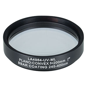 LA4984-UV-ML - Ø2in UVFS Plano-Convex Lens, SM2-Threaded Mount, f = 200.0 mm, ARC: 245-400 nm